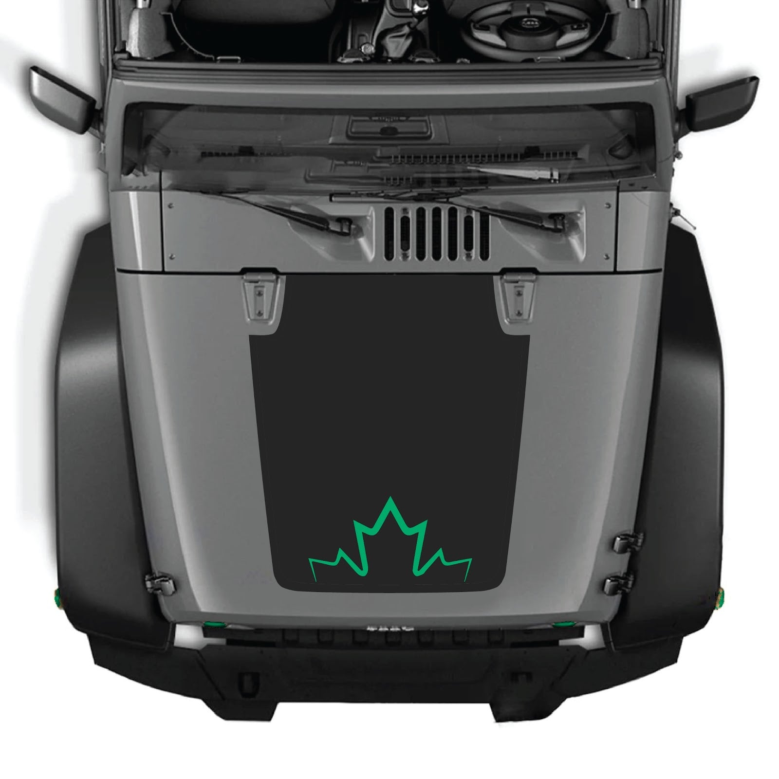 CarCode Jeep Wrangler JK/JKU hood decal, Style #11, black graphic design on the vehicle's hood for a bold look.