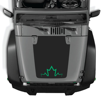 CarCode Jeep Wrangler JK/JKU hood decal, Style #11, black graphic design on the vehicle's hood for a bold look.