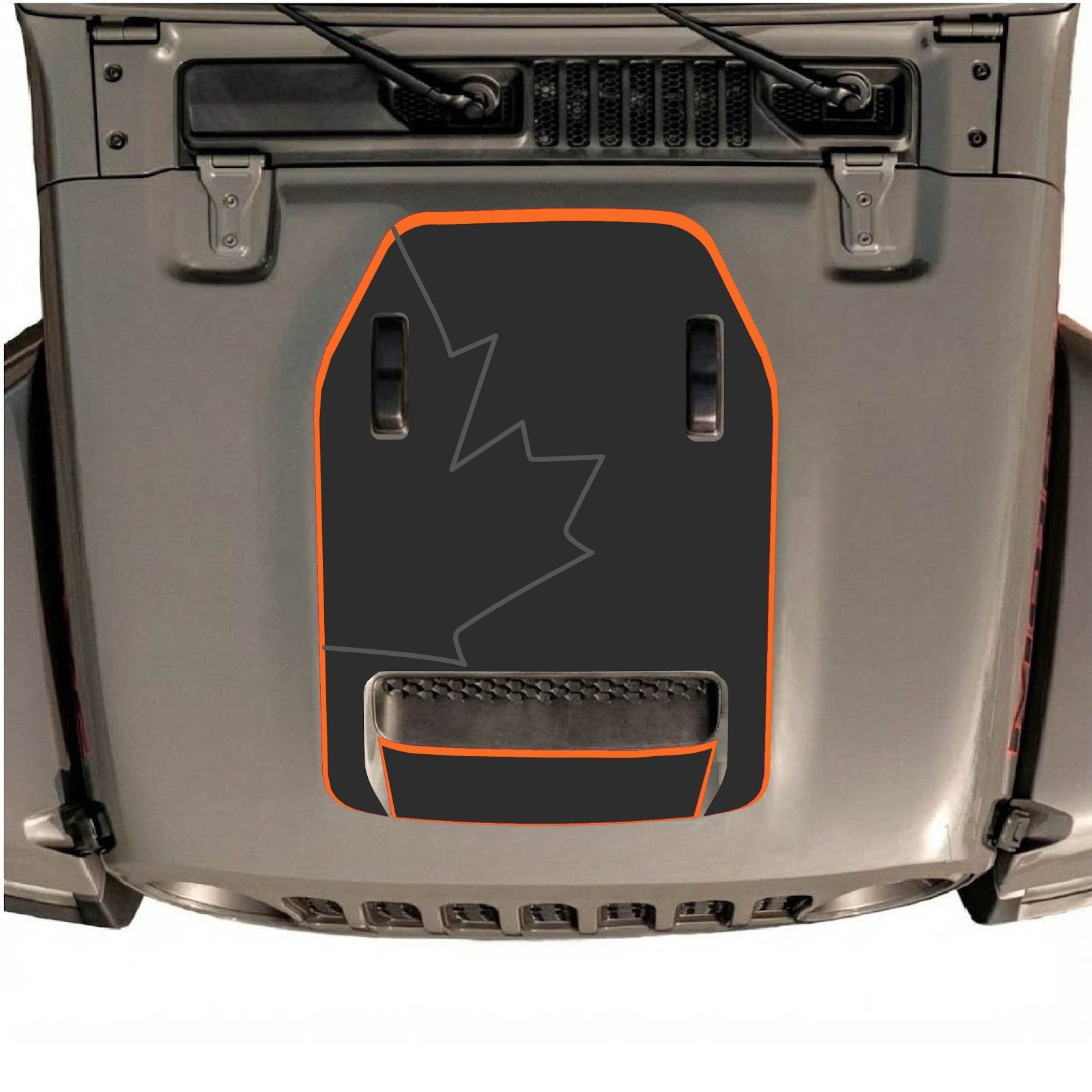 CarCode hood decal for Jeep Wrangler JL/JLU Rubicon 392 and JT Gladiator Mojave 2020-2026, style #82, shown on vehicle hood