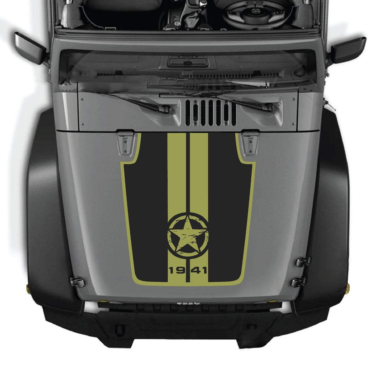 CarCode hood decal for Jeep Wrangler JK/JKU 2007-2018, style #63, black and white graphic applied to the hood of the vehicle.