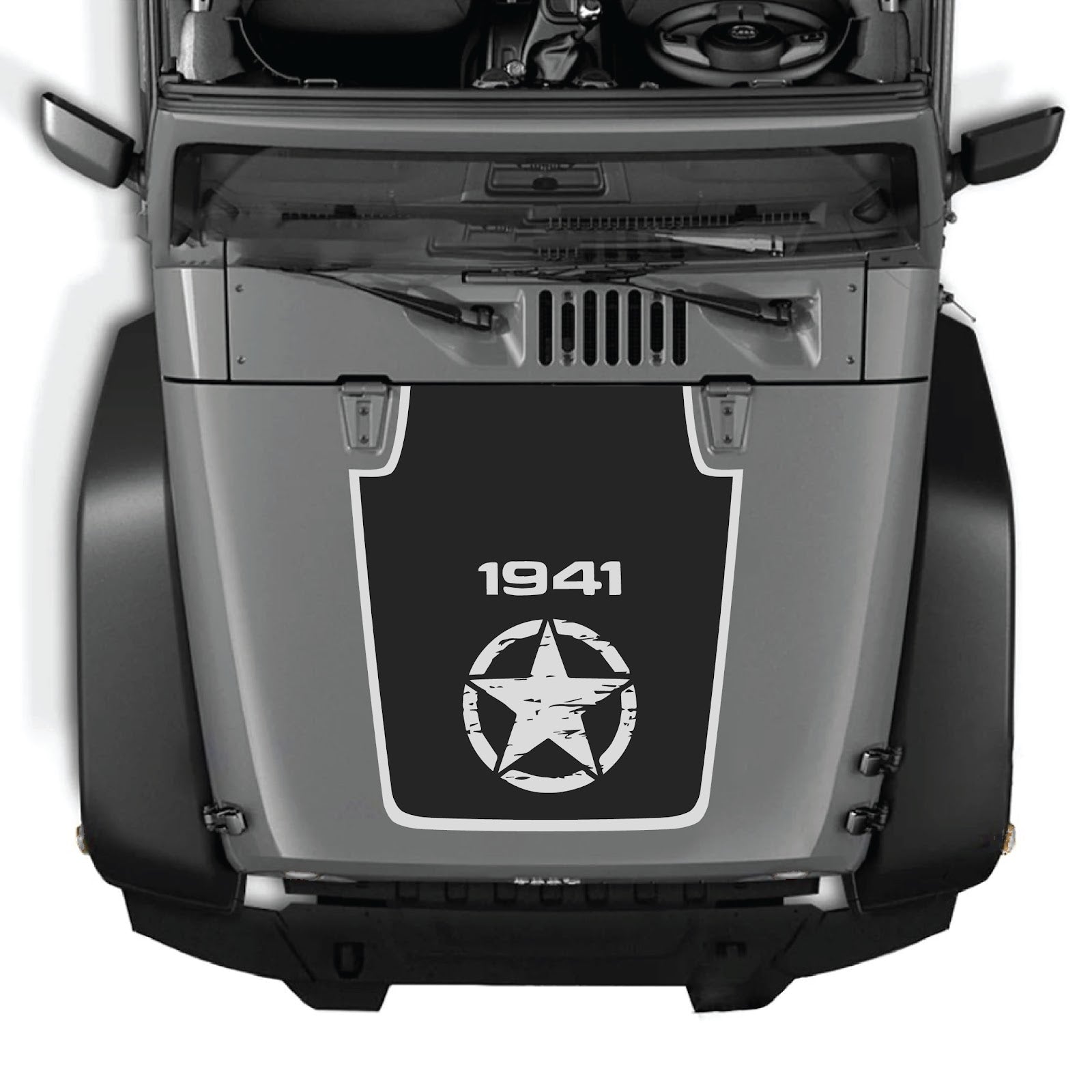 CarCode Jeep Wrangler JK/JKU hood decal Style #22, black graphic sticker on vehicle hood for 2007-2018 Jeep Wrangler models
