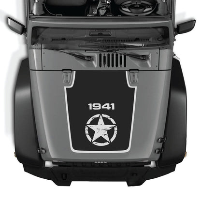 CarCode Jeep Wrangler JK/JKU hood decal Style #22, black graphic sticker on vehicle hood for 2007-2018 Jeep Wrangler models