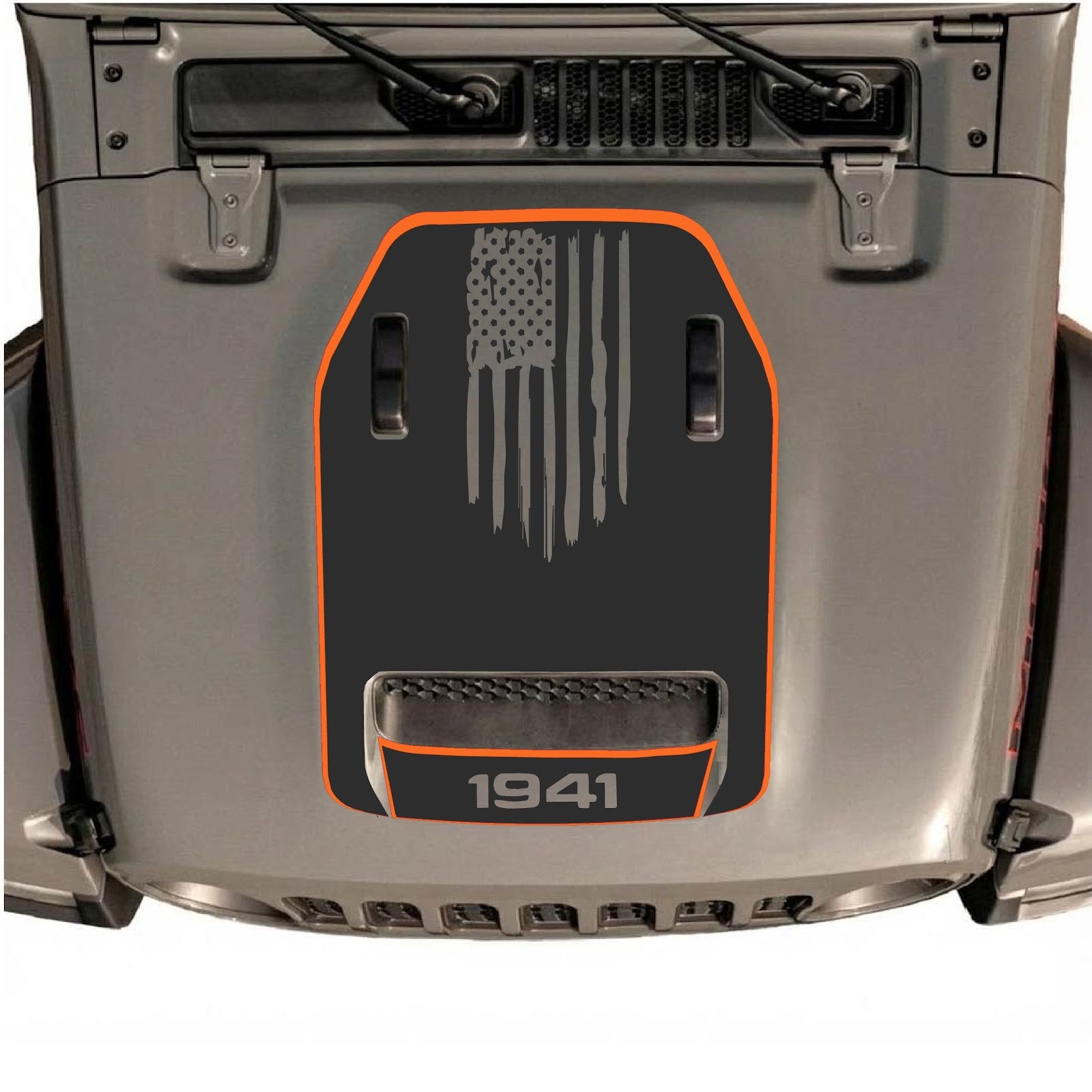 CarCode hood decal for Jeep Wrangler JL/JLU Rubicon 392 and JT Gladiator Mojave 2020-2026, stylish graphic design on hood.