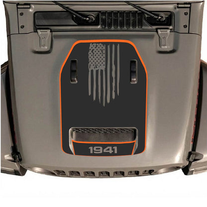 CarCode hood decal for Jeep Wrangler JL/JLU Rubicon 392 and JT Gladiator Mojave 2020-2026, stylish graphic design on hood.