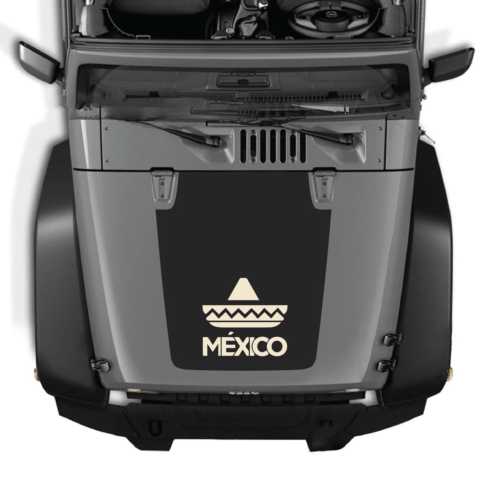 CarCode Jeep Wrangler JK/JKU 2007-2018 hood decal style #33, black and white graphic sticker on vehicle hood