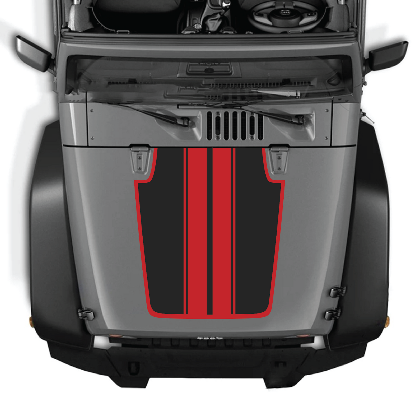 CarCode hood decal for Jeep Wrangler JK/JKU 2007-2018, Style #44, black and white graphic design on vehicle hood