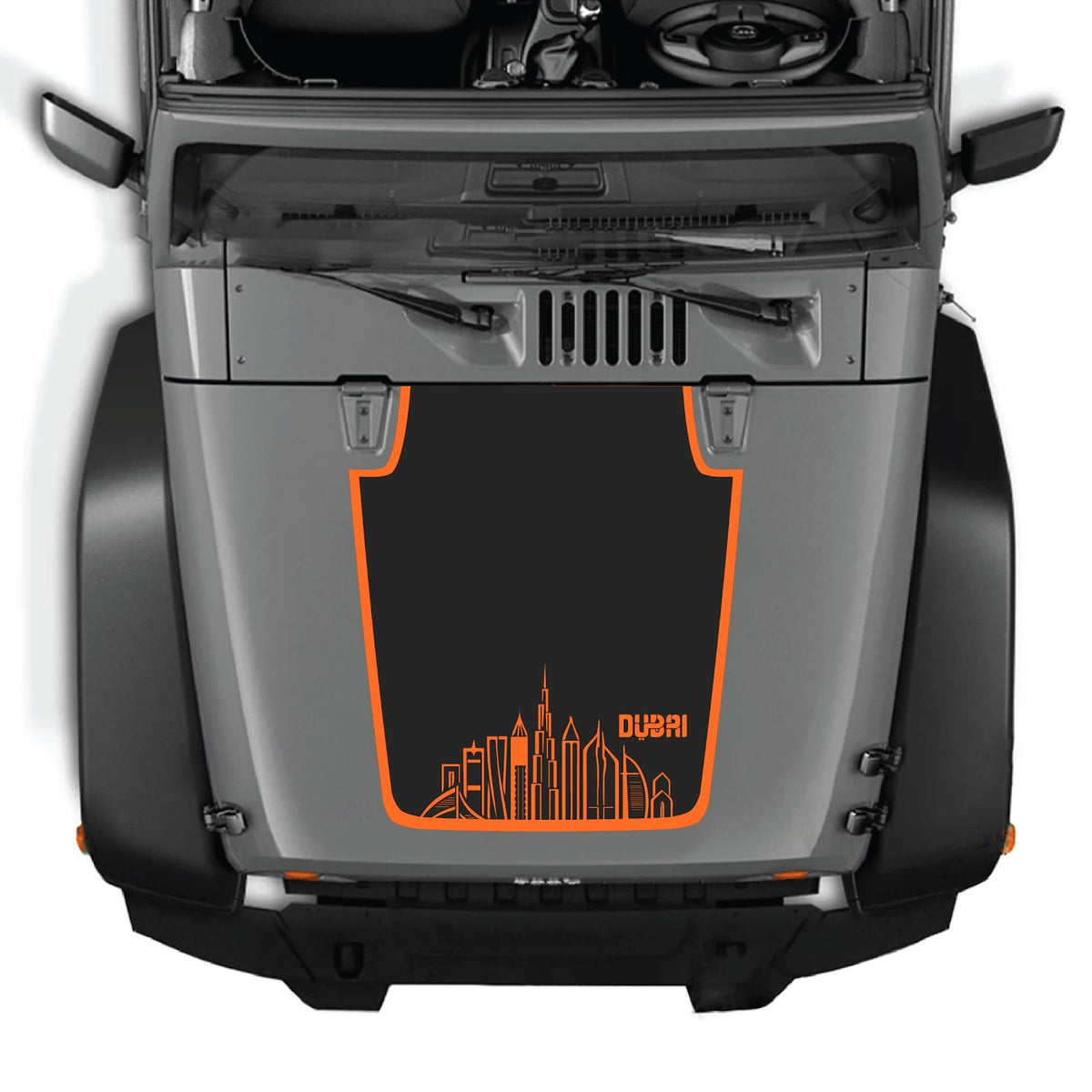 CarCode hood decal for Jeep Wrangler JK/JKU 2007-2018, style #24, black and white graphic design on vehicle hood.