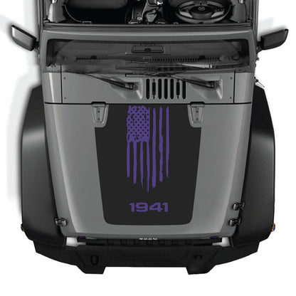 Jeep Wrangler JK/JKU hood decal in style #04 by CarCode, black and white graphic design on the vehicle's hood.