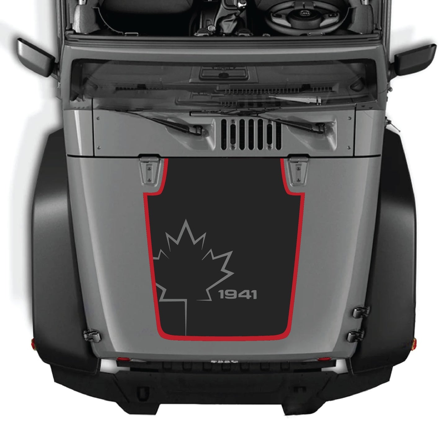 Jeep Wrangler JK/JKU hood decal by CarCode, style #72, black and white graphic design on vehicle hood, 2007-2018 model.