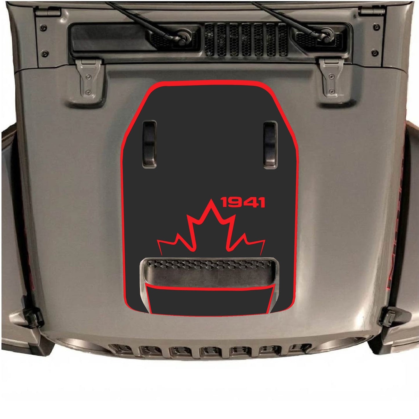 CarCode hood decal for Jeep Wrangler JL/JLU Rubicon 392 and JT Gladiator Mojave 2020-2026, style #17, shown on vehicle hood.