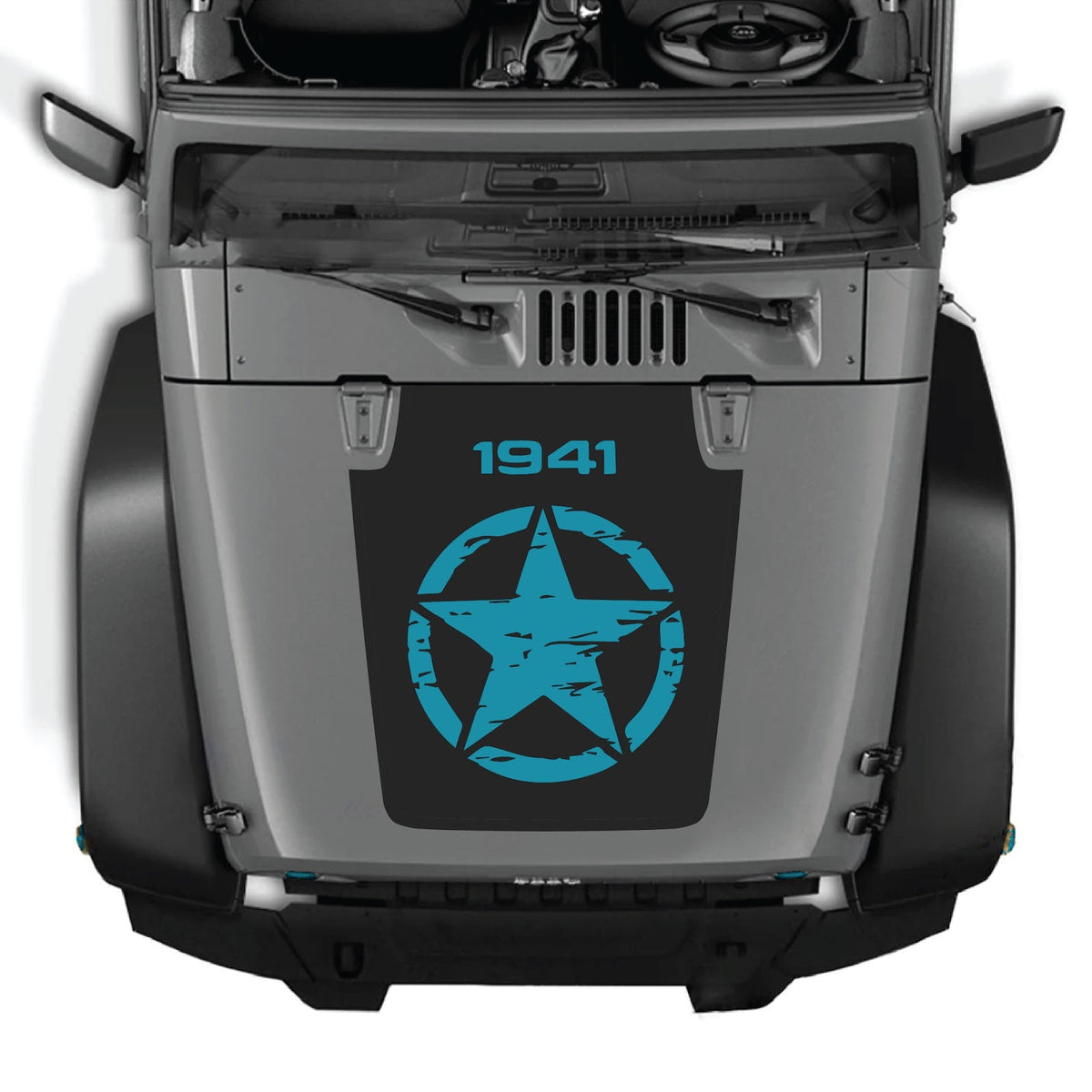 Jeep Wrangler JK/JKU hood decal by CarCode, style #26, black and white graphic design on vehicle's hood.