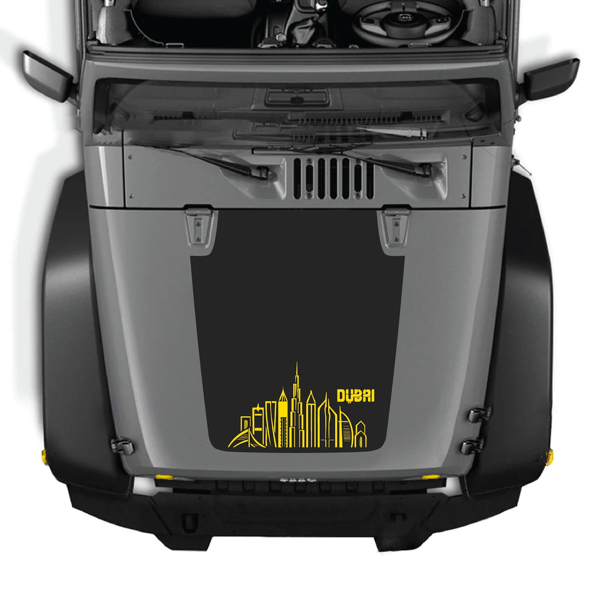 CarCode Jeep Wrangler JK/JKU 2007-2018 hood decal in style #23, black and white graphic design on vehicle hood