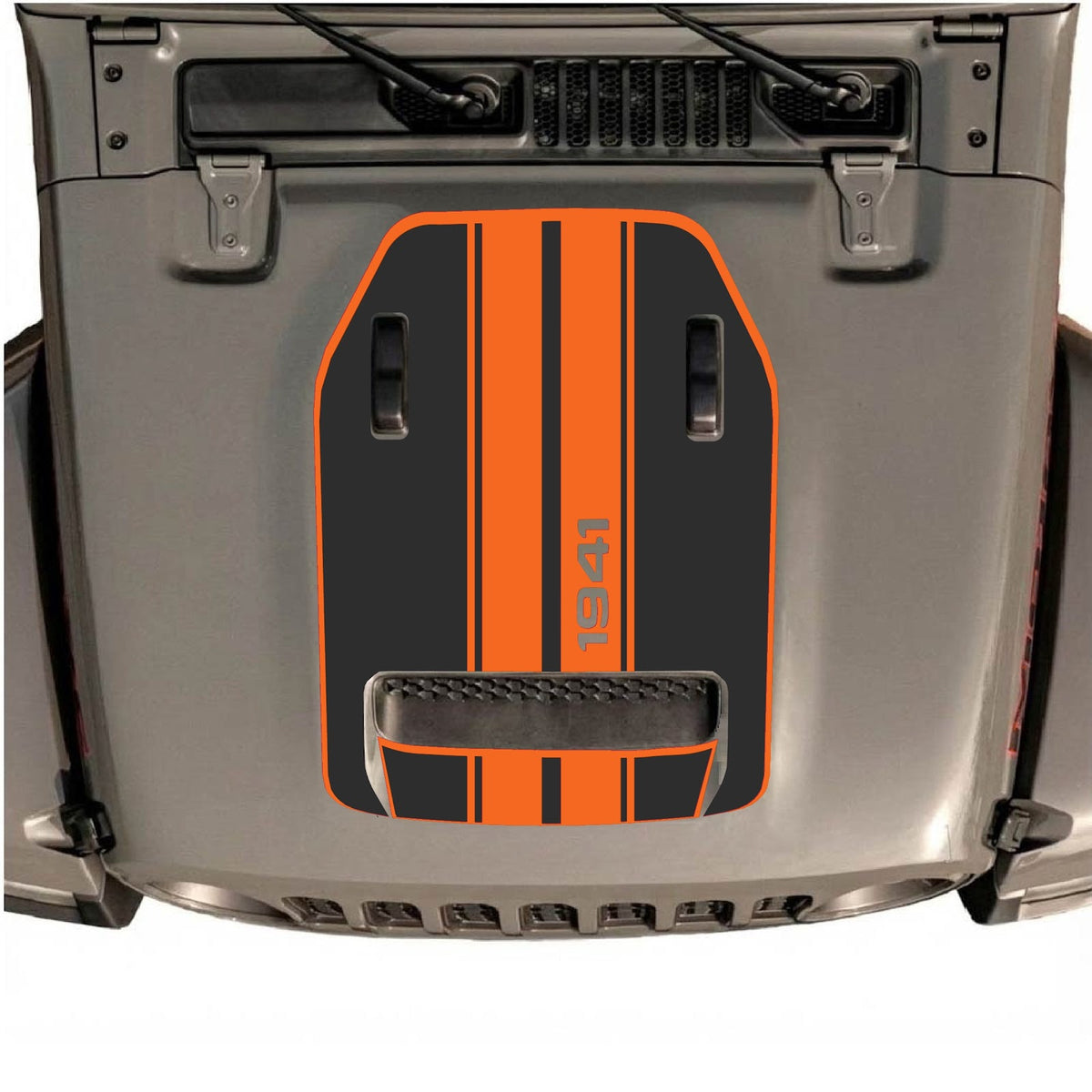 CarCode hood decal for Jeep Wrangler JL/JLU Rubicon 392 and JT Gladiator Mojave 2020-2026, stylish graphic design on hood surface.