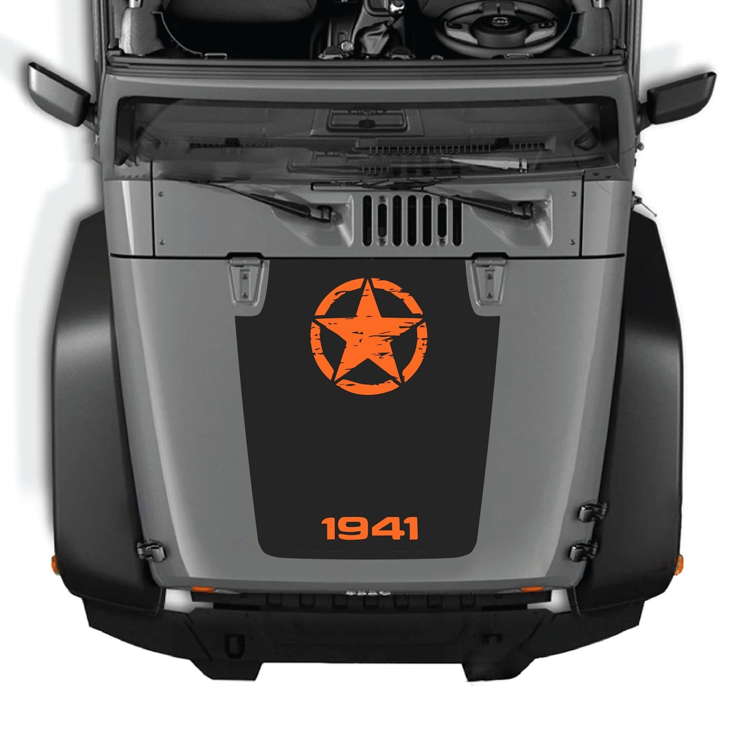CarCode Jeep Wrangler JK/JKU hood decal in style #64, black graphic design on vehicle hood for 2007-2018 models.