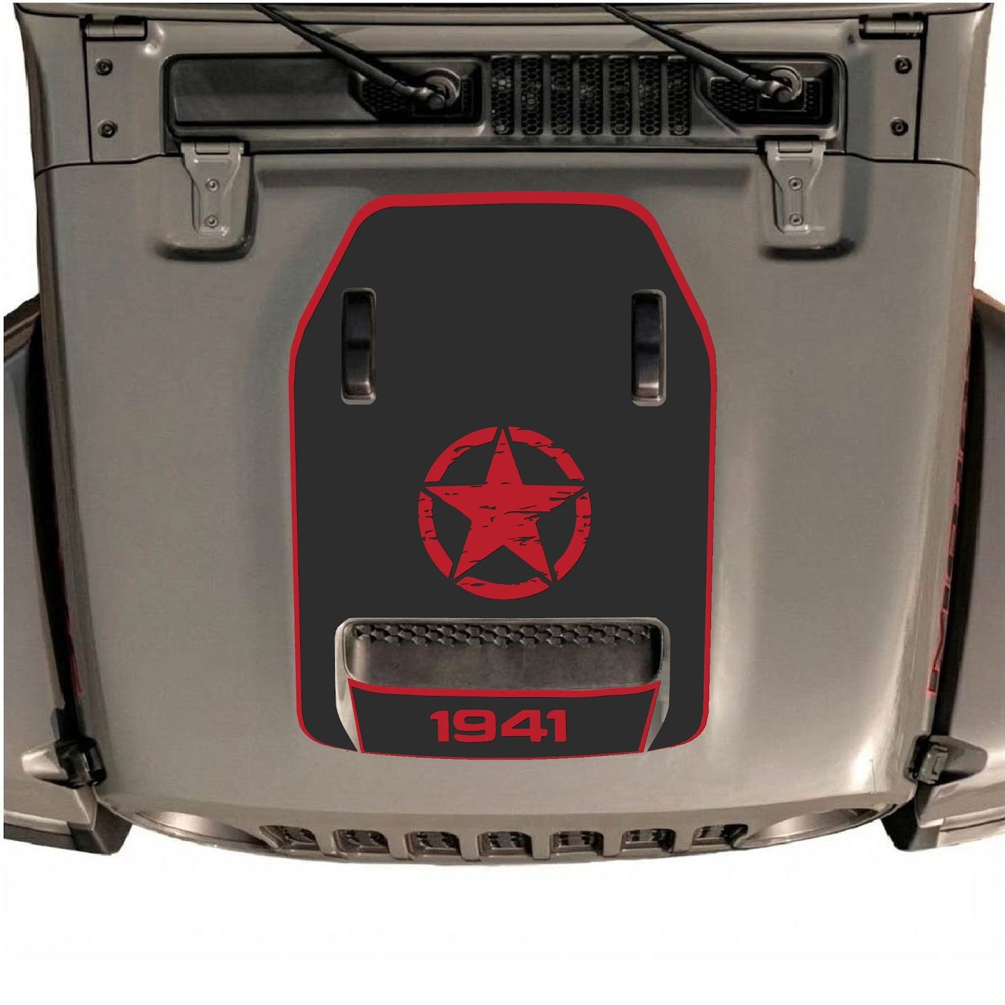 CarCode hood decal for Jeep Wrangler JL/JLU Rubicon 392 and JT Gladiator Mojave 2020-2026, style #43, shown on vehicle hood.