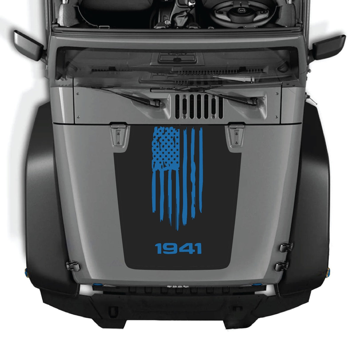 CarCode Jeep Wrangler JK/JKU 2007-2018 hood decal in style #04, showcasing the custom vehicle decal design on the hood.