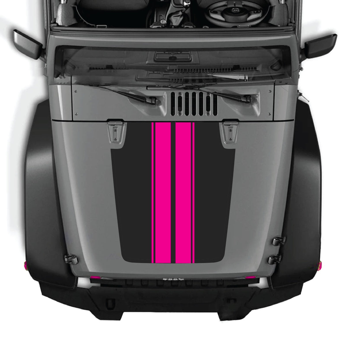 CarCode Jeep Wrangler JK/JKU hood decal, style #43, black graphic design on hood for 2007-2018 Jeep models.