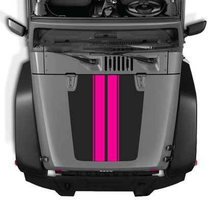 CarCode Jeep Wrangler JK/JKU hood decal, style #43, black graphic design on hood for 2007-2018 Jeep models.