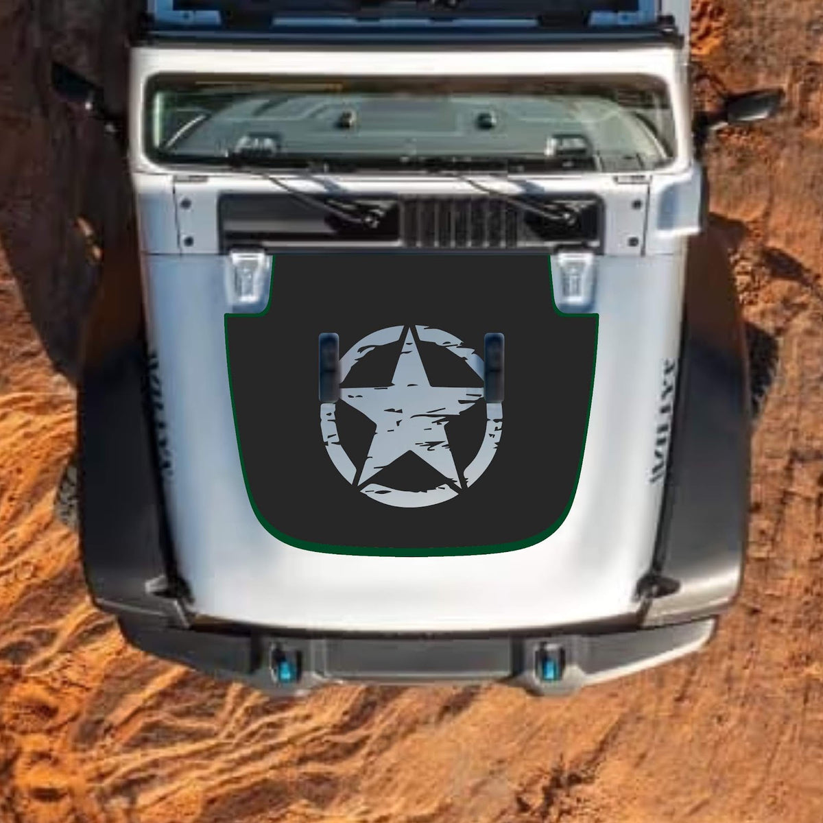 CarCode hood decal for Jeep Wrangler JL JLU and Gladiator JT, stylish design for 2018+ models on standard hood.