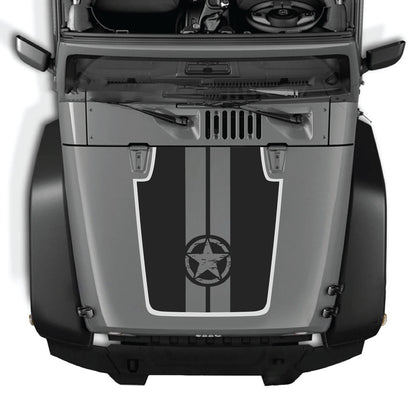 Jeep Wrangler JK/JKU hood decal by CarCode, style #88, black and gray graphic design on vehicle hood for 2007-2018 models.