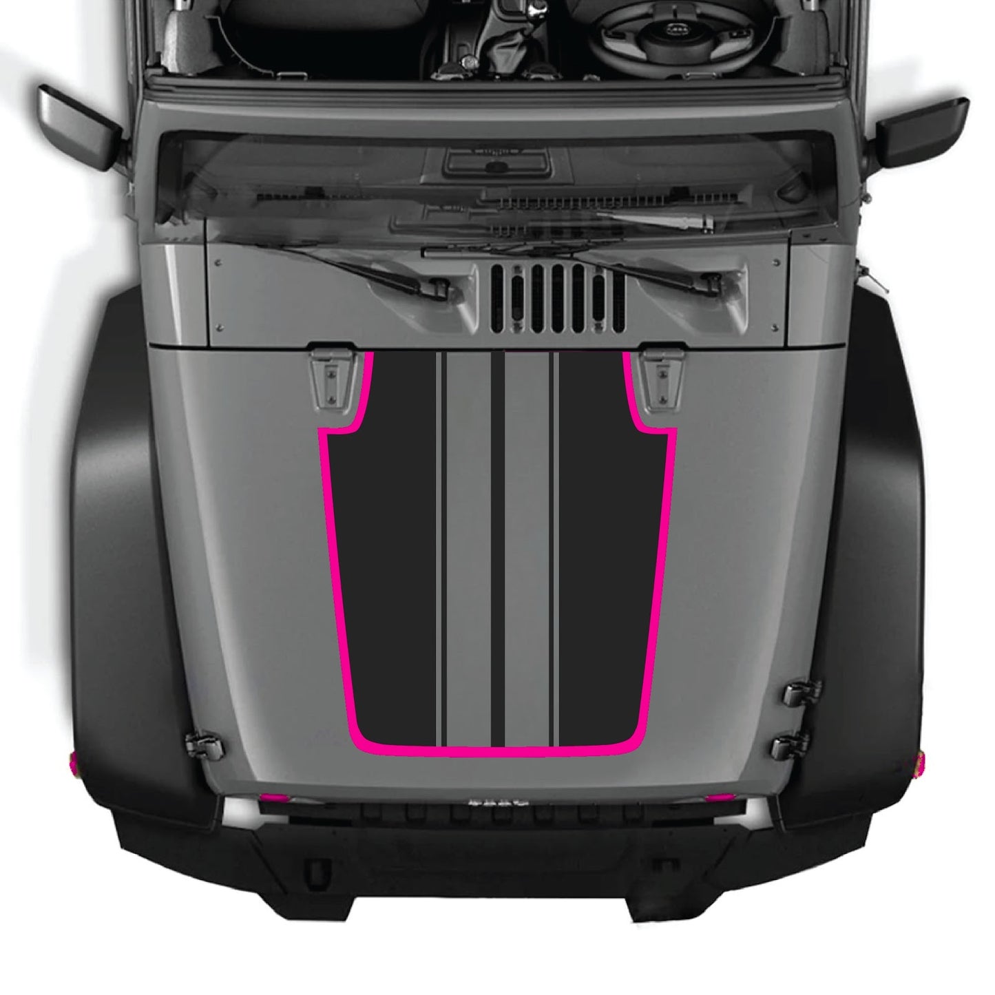 CarCode hood decal for Jeep Wrangler JK/JKU 2007-2018, Style #89, shown applied to the vehicle's hood in the image.