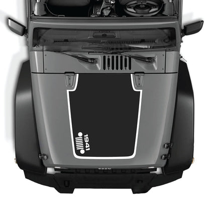Jeep Wrangler JK/JKU hood decal by CarCode in style #58, black and gray graphic design on vehicle hood.