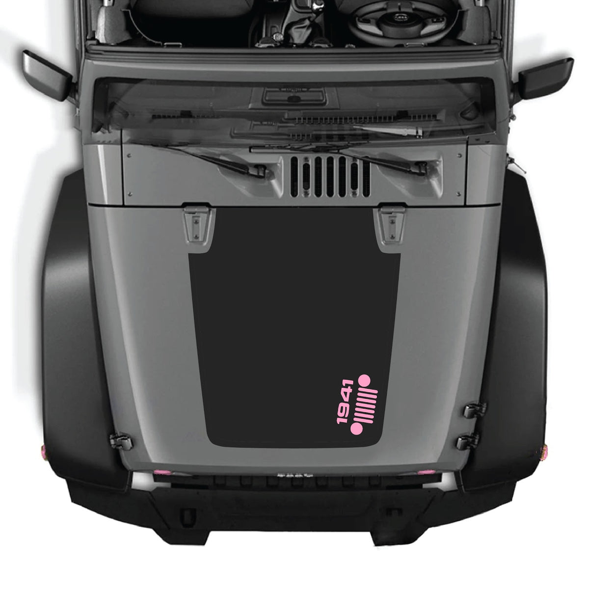 CarCode hood decal for Jeep Wrangler JK/JKU 2007-2018, Style #60, showing the black and white graphic design on the vehicle's hood.