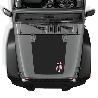 CarCode hood decal for Jeep Wrangler JK/JKU 2007-2018, Style #60, showing the black and white graphic design on the vehicle's hood.