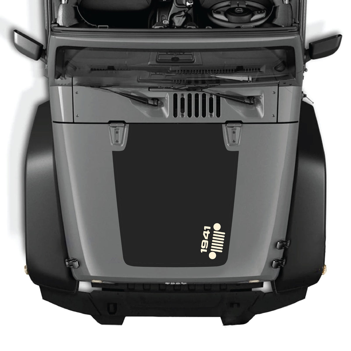 CarCode Jeep Wrangler JK/JKU hood decal, style #60, black graphic decal for 2007-2018 Jeep Wrangler models.
