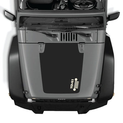 CarCode Jeep Wrangler JK/JKU hood decal, style #60, black graphic decal for 2007-2018 Jeep Wrangler models.