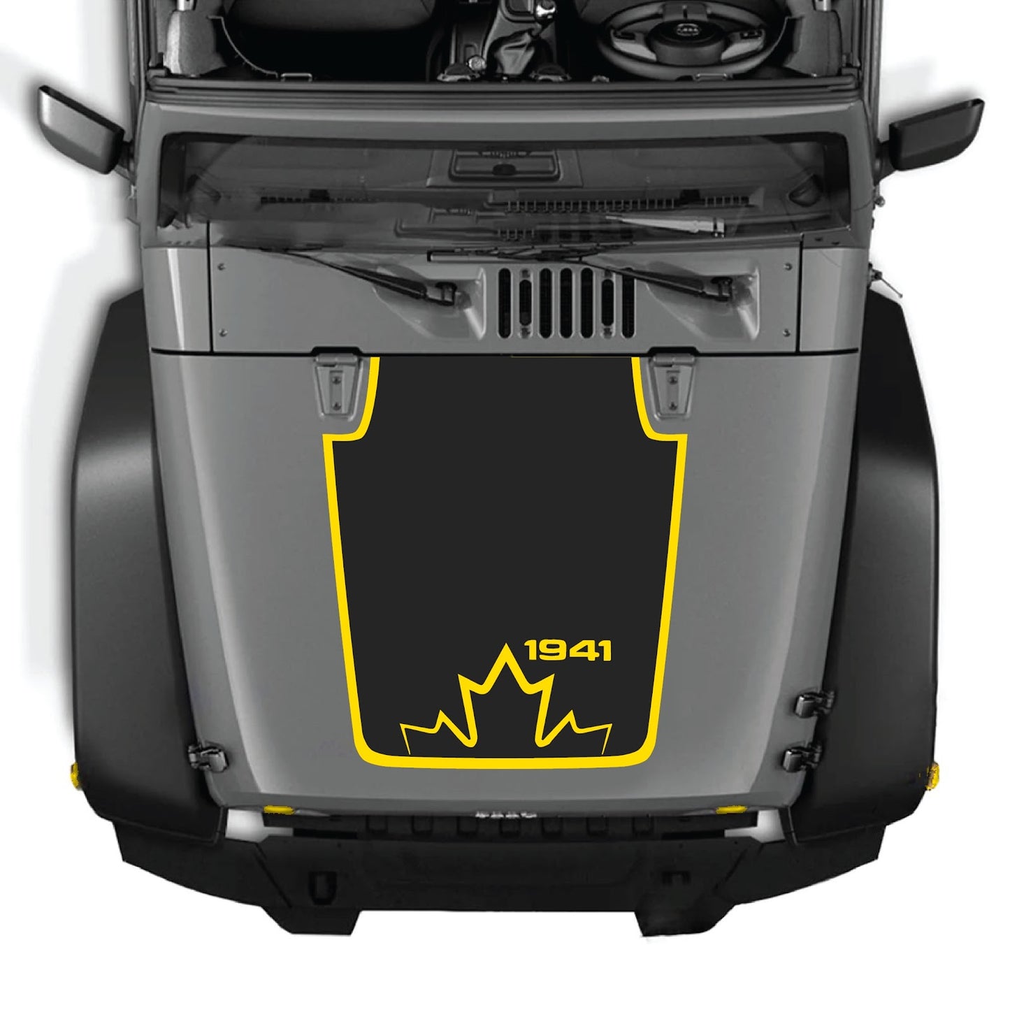 CarCode Jeep Wrangler JK/JKU hood decal style 20, black and white graphic design on vehicle hood, 2007-2018 model.