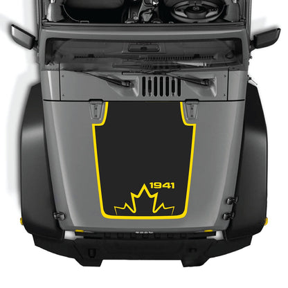 CarCode Jeep Wrangler JK/JKU hood decal style 20, black and white graphic design on vehicle hood, 2007-2018 model.