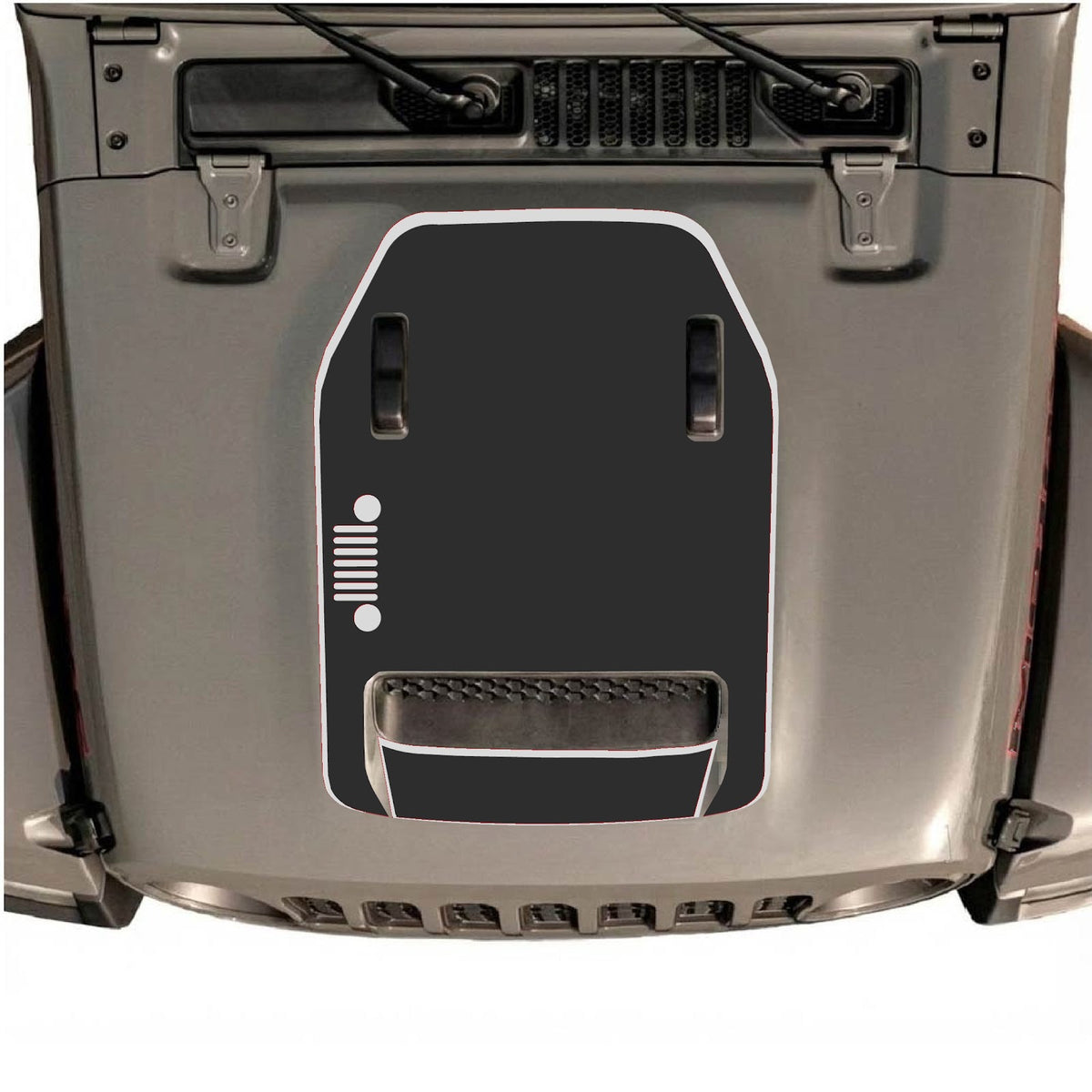 CarCode hood decal for Jeep Wrangler JL/JLU Rubicon 392 and JT Gladiator Mojave 2020-2026, style #53, black graphic design