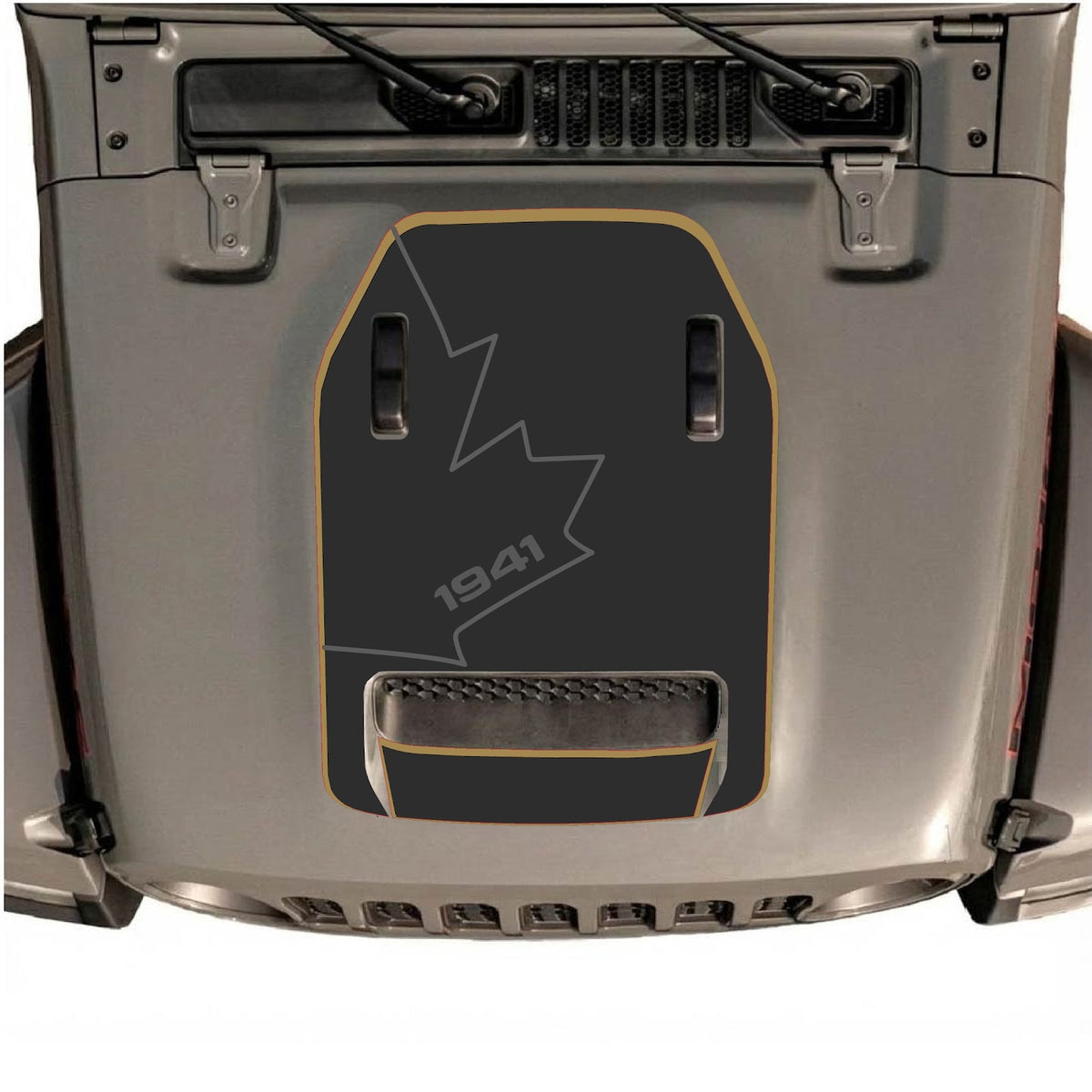 CarCode hood decal for Jeep Wrangler JL/JLU Rubicon 392 and JT Gladiator Mojave 2020-2026, stylish black graphic design.