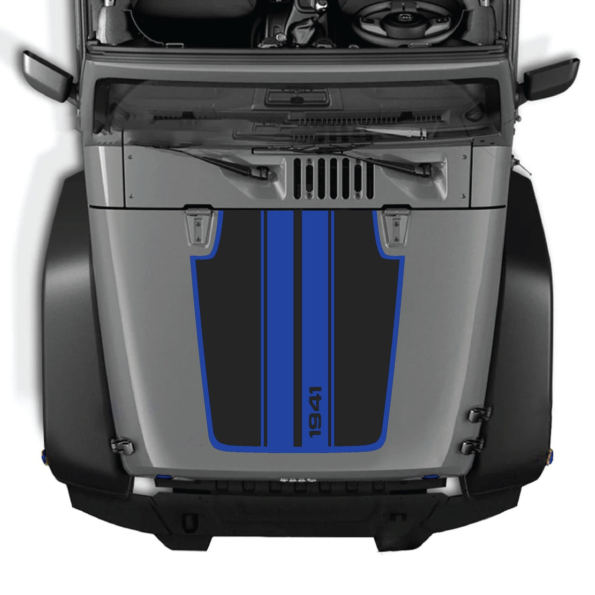 Jeep Wrangler JK/JKU hood decal by CarCode, Style #02, featuring bold black graphic design on the vehicle's hood.