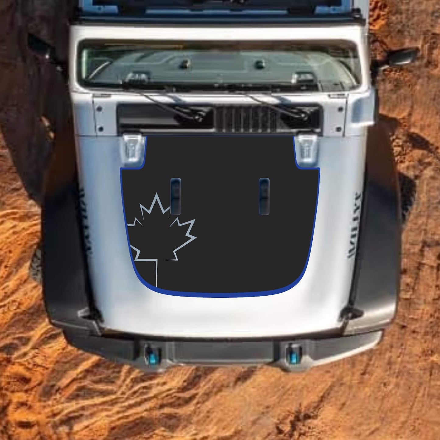 CarCode hood decal for Jeep Wrangler JL and Gladiator JT, stylish decal design on standard hood for 2018+ models.