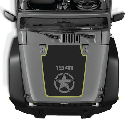CarCode Jeep Wrangler JK/JKU hood decal in style #76, black and gray vinyl decal applied on vehicle hood.