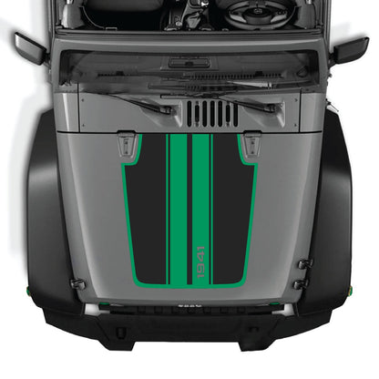 CarCode hood decal for Jeep Wrangler JK/JKU 2007-2018, Style #66, black and gray graphic design on hood of vehicle
