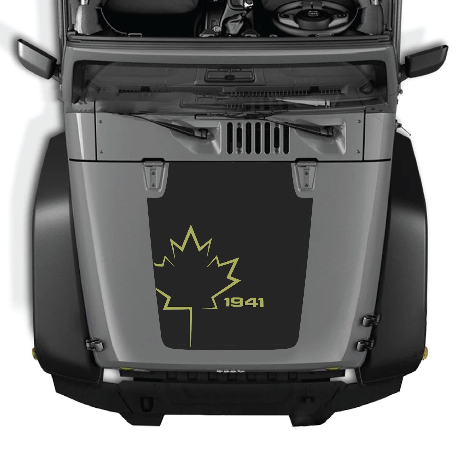 Jeep Wrangler JK/JKU 2007-2018 hood decal in Style #10 by CarCode, black graphic design on vehicle hood.