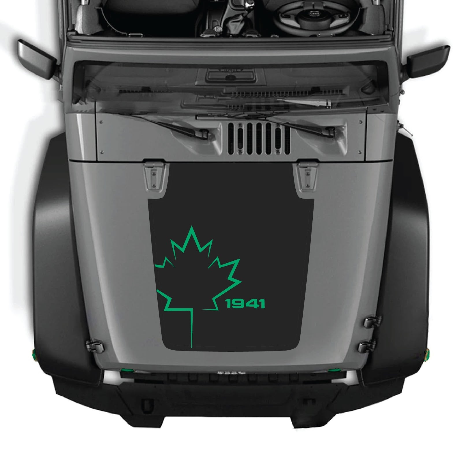 CarCode Jeep Wrangler JK/JKU hood decal Style #10, black vinyl graphic designed for 2007-2018 Jeep models.