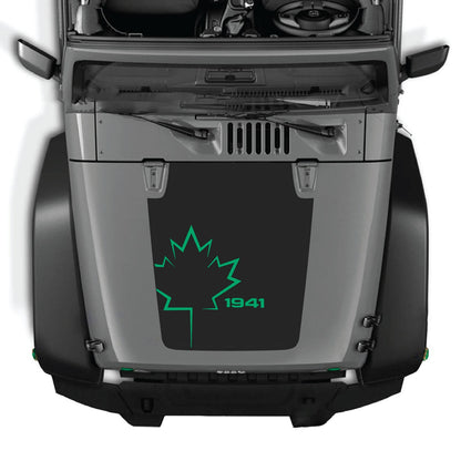 CarCode Jeep Wrangler JK/JKU hood decal Style #10, black vinyl graphic designed for 2007-2018 Jeep models.