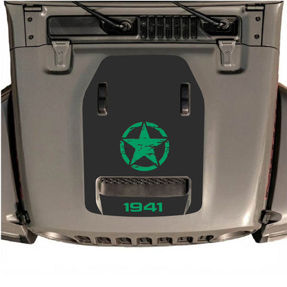 CarCode autocollant de capot pour Jeep Wrangler JL/JLU Rubicon 392 et JT Gladiator Mojave 2020-2026, présenté sur le capot du véhicule avec un design élégant.