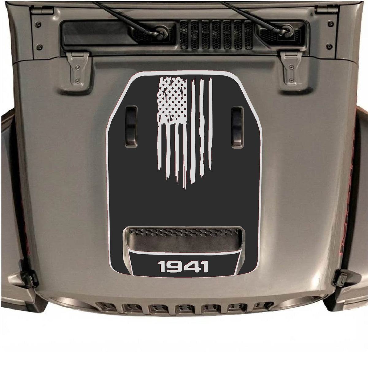 CarCode hood decal for Jeep Wrangler JL/JLU Rubicon 392 and JT Gladiator Mojave, stylish design shown on vehicle hood.