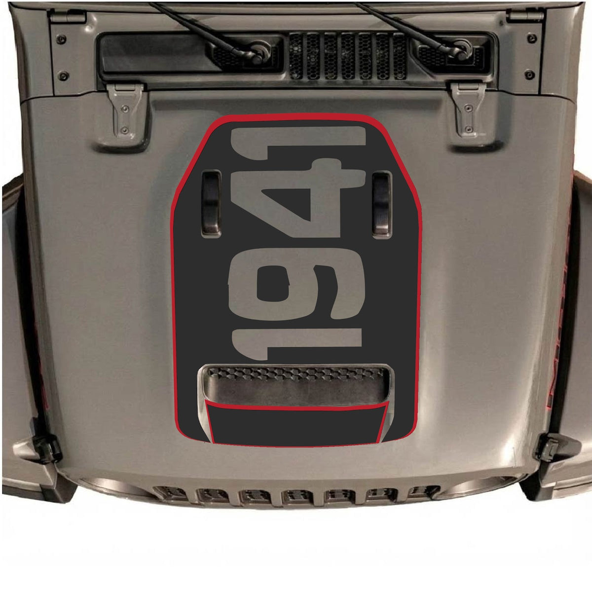CarCode hood decal for Jeep Wrangler JL/JLU Rubicon 392 and Gladiator Mojave 2020-2026, stylish vehicle decal on hood.