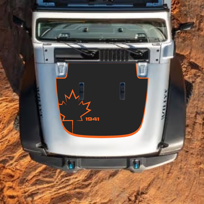 CarCode Jeep Wrangler JL Gladiator JT hood decal in style #22, black vinyl with sleek design, applied on standard 2018+ Jeep hood
