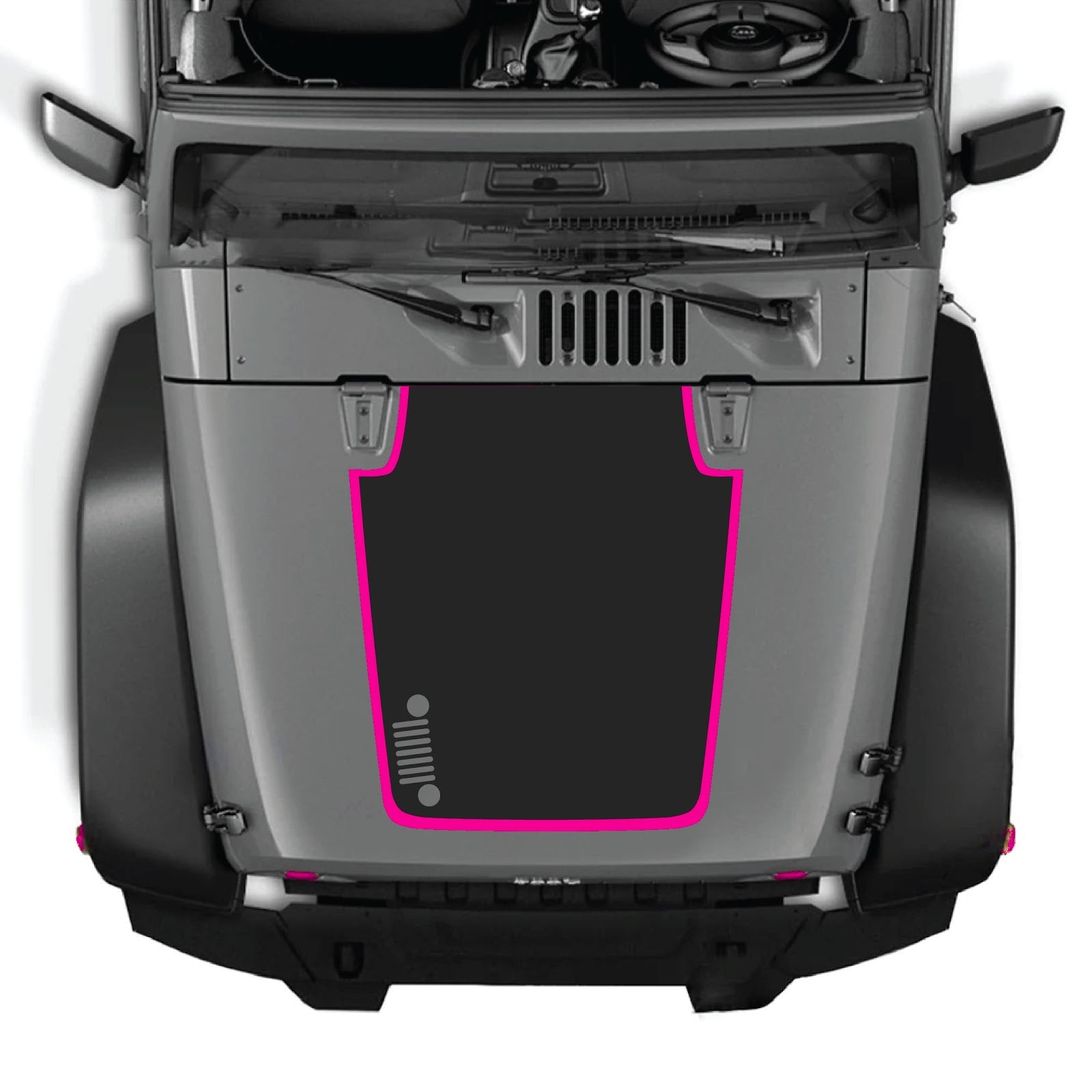 CarCode Jeep Wrangler JK/JKU hood decal, style #81, black graphic sticker for 2007-2018 models, applied on vehicle hood.