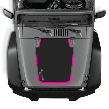 CarCode Jeep Wrangler JK/JKU hood decal, style #81, black graphic sticker for 2007-2018 models, applied on vehicle hood.