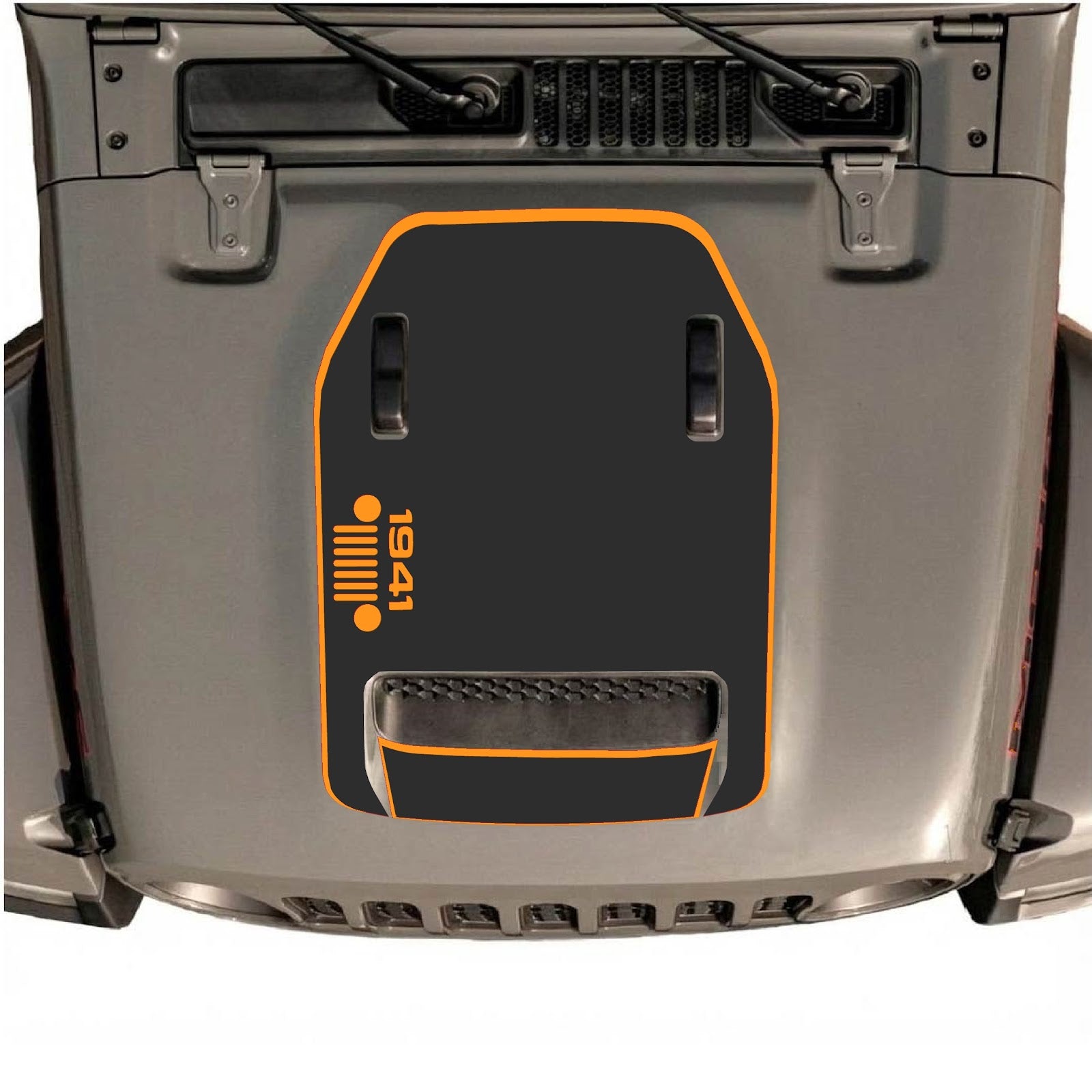 CarCode Jeep Wrangler JL/JLU Rubicon 392 and JT Gladiator Mojave hood decal in style #51, featuring bold graphic design.