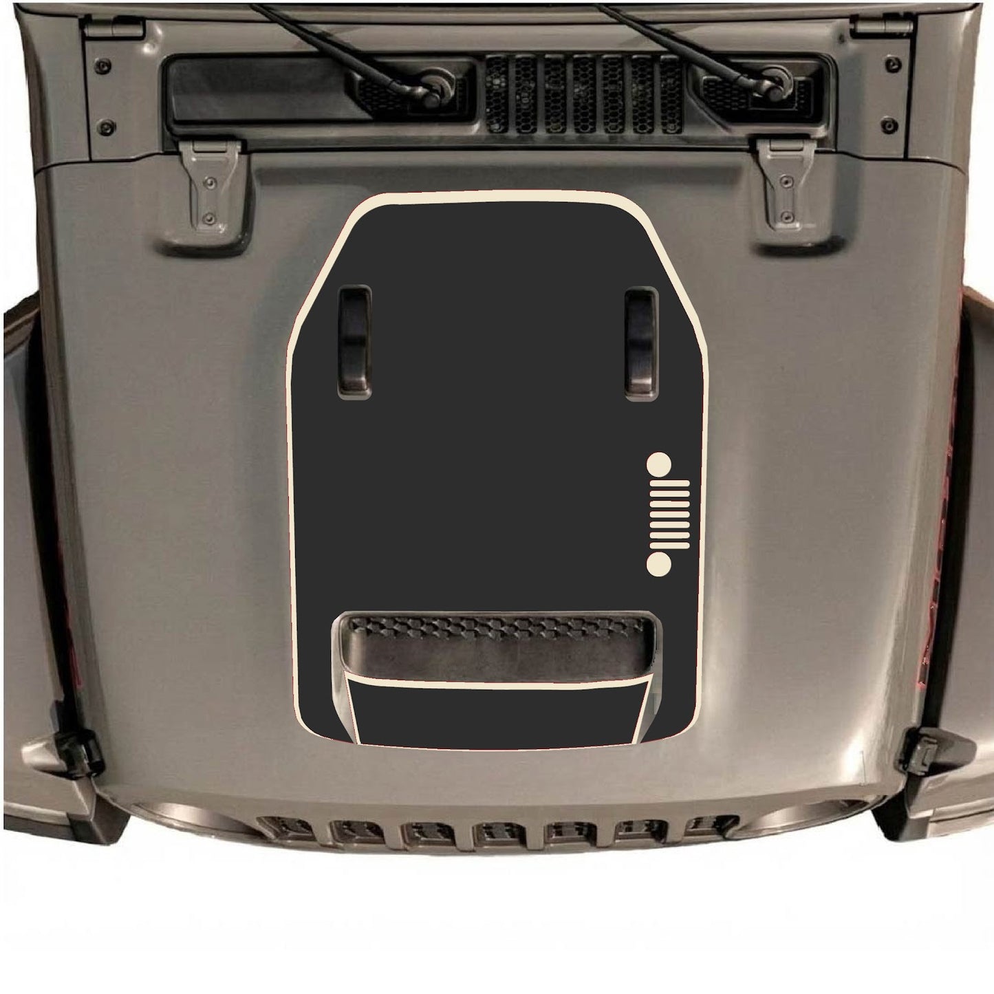 CarCode hood decal for Jeep Wrangler JL/JLU Rubicon 392 and JT Gladiator Mojave, style #57, shown on the vehicle's hood.