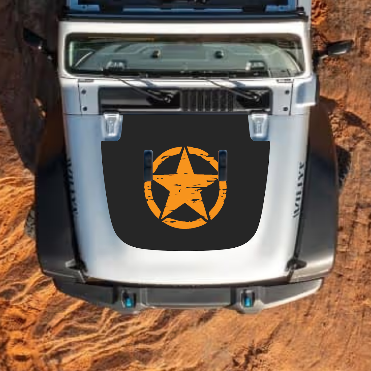 CarCode hood decal for Jeep Wrangler JL, JLU, Gladiator JT, standard hood style, 2018+ model with stylish design.